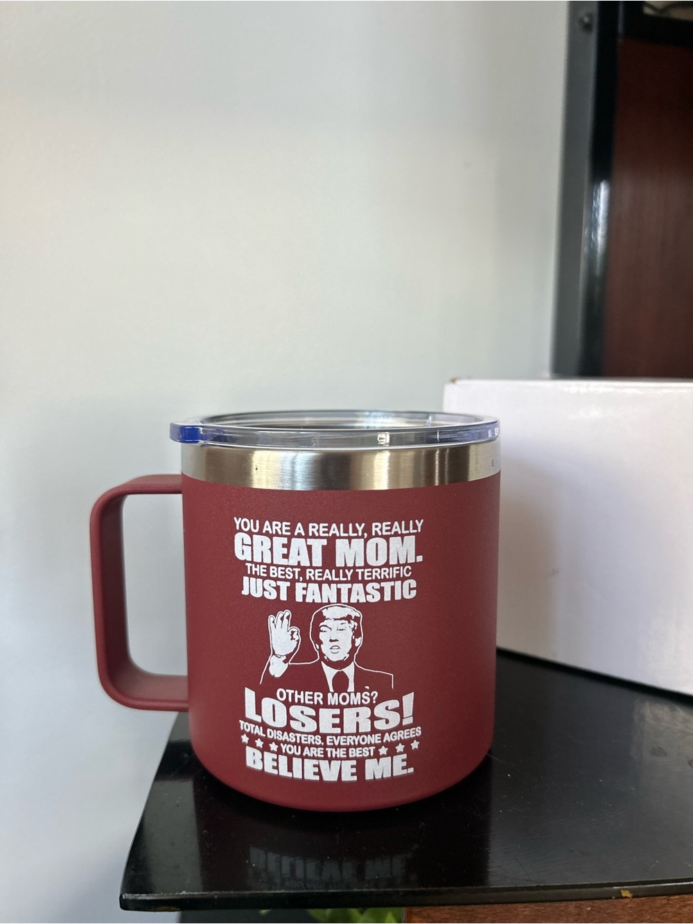 Insulated Red 'Great Mom' Travel Mug with Lid new with box